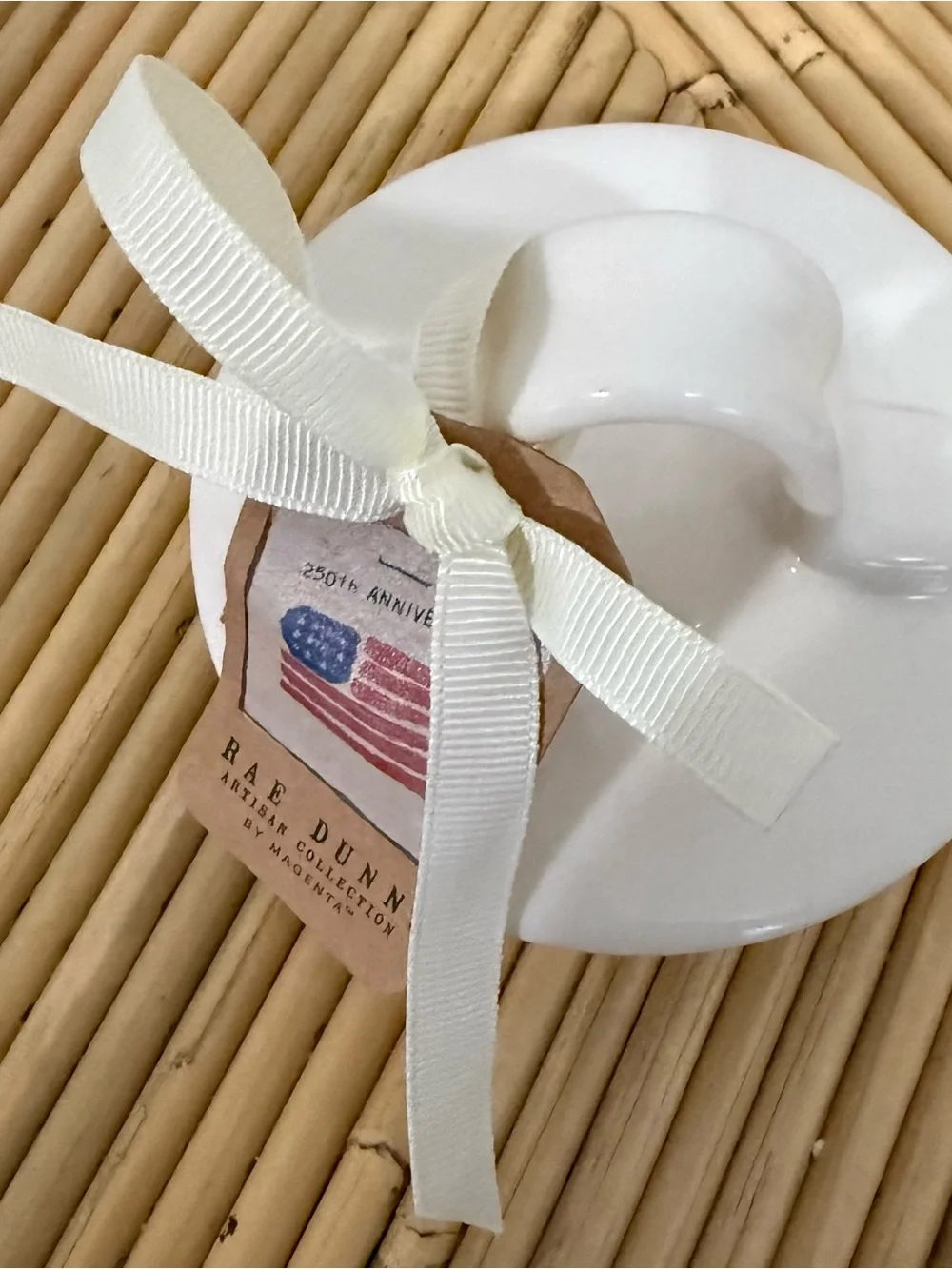 Rae Dunn  HOMEMADE Ceramic Canister Patriotic Red Stripes Blue Stars Lid 16 oz